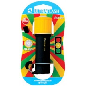 Ultraflash фонарь ручной LED15001-B (3xR03) 9св/д (40lm), желт.+черный/пластик, BL (5 шт.)
