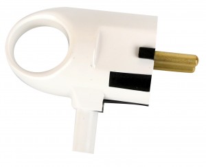 Volsten вилка 16А 220V (пластик, угловая, белая, с кольцом, земля) 14444