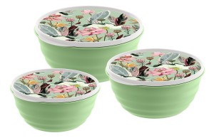 Миска (салатник) с крышкой Latina наб 3шт (1,1л+2,1л+3,2л) с декором зеленый 222133818/08 Homver