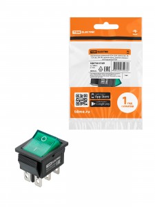 TDM выключатель клавишный KCD4-202N зеленый 250В, 2P, 15А, (6с), ON-ON, LED SQ0746-0169