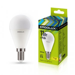 Ergolux шар G45 E14 11W(905lm 220°) 3000K 2K матовая 92x45 LED-G45-11W-E14-3K