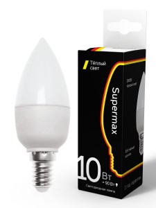 Supermax свеча  E14 10W (800lm) 3000K 2K матов. 110x37 Sup_LED10wCNE1430