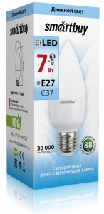 Smartbuy свеча C37 E27 7W(550lm) 4000K 4K матовая пластик SBL-C37-07-40K-E27