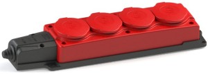 NE-AD колодка ОУ четверная 4 гн. с загл. каучук 2P+PE 1x16A 220-240V IP54 красный 4124