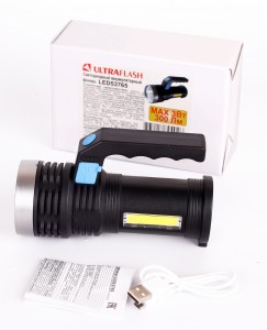 Ultraflash фонарь ручной LED53765 (акк.4V 1.2Ah) 1св/д(300lm) +COB (240lm) 4 реж. пластик, micro-USB