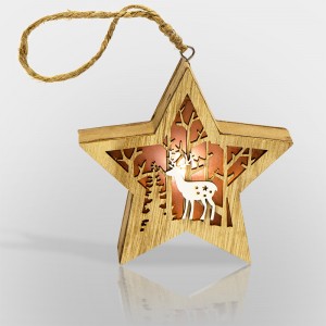 Фигурка  деревянная "Звездочка",  LED подсветка, 1xCR2032 (не в/к) 24x13x3,6см, Neon-night, 504-022