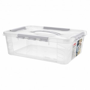 "Ящик д/хранения GRAND BOX 10л (39*29*12,4см), защелки+ручка, светл-серый 433200330 Econova/Бытпласт