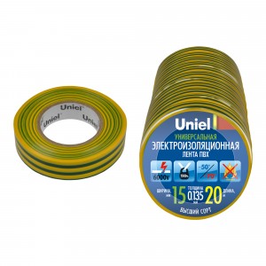 Uniel Изолента ПВХ 15/20 желто-зеленая UIT-135P 20/15/01 YGR