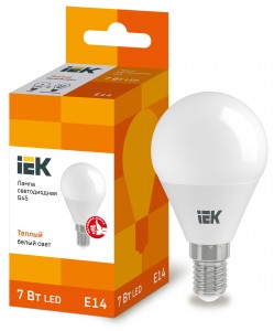 IEK шар G45 E14 7W(630lm) 3000K 2K 78x45 матов. ECO LLE-G45-7-230-30-E14