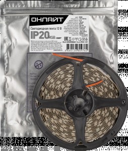 ОНЛАЙТ лента св/д 12V 14,4W RBG 60Led/m IP65 5м OLS-5050RGB60-14.4-IP65-12V 80977