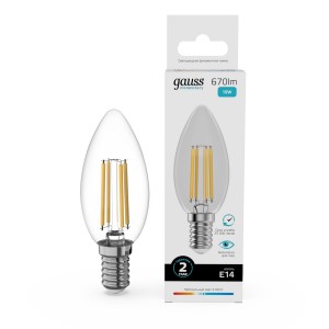 Gauss Elementary Filament Свеча Е14 10W(670lm) 4100К 98х35 прозр, стекло, нитевид 32120
