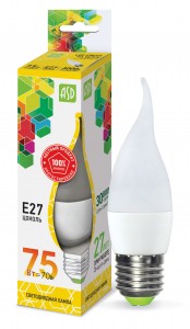 ASD standard Свеча на ветру C37 E27  7.5W(675lm) 3000К 2K (8W) 132x37 пластик/матовый  4570