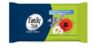 Влажные салфетки Универсальные  15 шт ЛУГОВЫЕ ЦВЕТЫ Emily Style