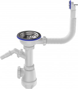 Aquant Сифон для кухни 3 1/2"х40 с метал.решеткой,отвод д/стир.машины,круглый перелив, B0141-13-MR