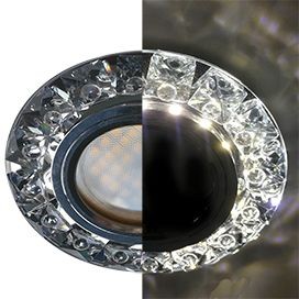 Ecola MR16 GU5.3 LD1661 св-к Стекло Круг круп. стразы Конус подсветка 4K Хром-черн. 42x95 SQ16RGEFB