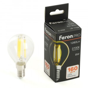 Feron.PRO филамент шар G45 Е14 8W 1280lm 2700K 2K 175-265V 78х45 LB-1708 51259