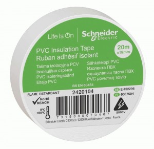 Schneider Electric Изолента ПВХ 19мм/20м белая 130мкм 2-х ст. этикет. (уп.=8шт отгр кр.1шт) IMT38204
