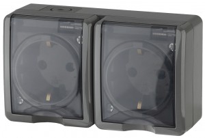 ЭРА Эксперт роз. ОУ 2 мест. 16А земля, крышка, серый (PC) IP54 11-2403-03
