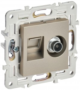 IEK SKANDY мех. роз. СУ 2 мест. TV+RJ45 кат.6E шампань SK-A15Sh SK-AK20-2-K37