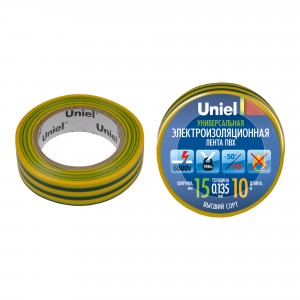 Uniel Изолента ПВХ 15/10 желто-зеленая UIT-135P 10/15/01 YGR