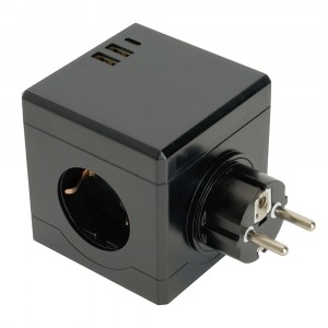 Stekker Разветвитель (тройник) 3 роз. 16A, 2хUSB A+Type C, черный ADP16-33-22 49658