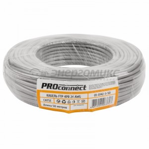 Кабель FTP 4PR 24AWG, CCA, CAT5e (бухта 50м)  PROCONNECT, 01-0142-3-50