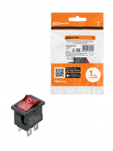 TDM выключатель клавишный KCD1-201N красный 250В, 2P, 6А, (4с), ON-OFF, LED Mini SQ0746-0141