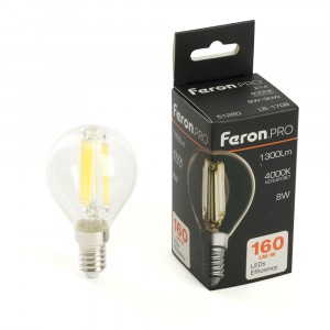 Feron.PRO филамент шар G45 Е14 8W 1300lm 4000K 4K 175-265V 78х45 LB-1708 51260