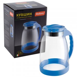 Кувшин 2500мл, жаропрочн.стекло, ручка пластик, Brocca-2500, синий, 910116 Mallony