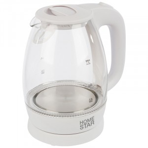Чайник электр. HomeStar HS-1012 Белый (диск, 1,7л), 2,2кВт, стекло, пластик, подсветка 3566