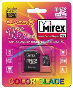 Ф/к MicroSDHC 16Gb class10 MIREX с адаптером