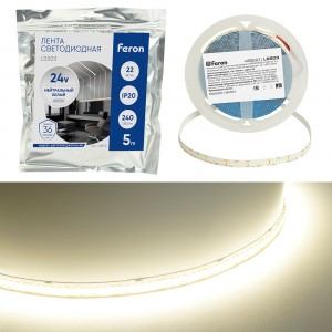 Feron лента св/д 24V 22W/m 240Led/m IP20 4000К 4К 10мм 5м интер SMD2835 LS503 48830