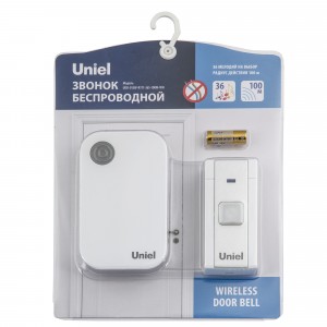 Uniel  звонок беспроводной, 100м, 36 мелод., белый UDB-013W-R1T1-36S-100M-WH