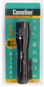 Camelion фонарь ручной LED51530 (3xLR6 не в/к) 1св/д 5W(200lm) алюм, 5 реж., ZOOM, до 200 м, BL