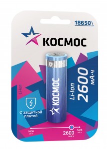 Ак-р Космос 18650 Li-ion 2600mAh 3.7V BL1 с защитой KOC18650Li-ion26UBL1