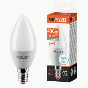 Wolta лампа св/д свеча С37 E14 5W (400lm) 4000К 4K 102x38 25SC5E14