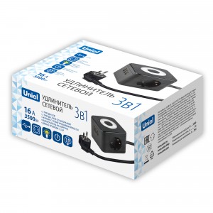 Uniel Standard сет. удл. ПВС 3x1.5 2 роз. 1,5м 16А 3 USB черный, земля S-GCD2-1,5SBU BLACK