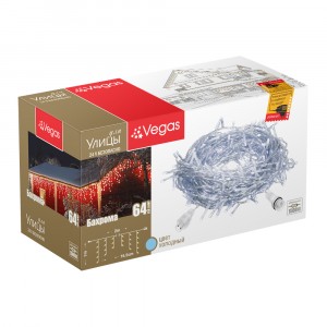 VEGAS Гирлянда-бахрома ул. (без блока питания) 24V, 64LED холодный, 2*1м/12нит., IP44 соед., про