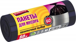 Мешки для мусора Praktisch 60л/30шт, 9мк, ПНД, рулон, черные, 6092 Avikomp