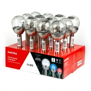 Smartbuy св-к на солн.батарее 37см SBF-103 2LED бел+RGB металл/стекло ШАР IP44 ШК (бокс 12шт)