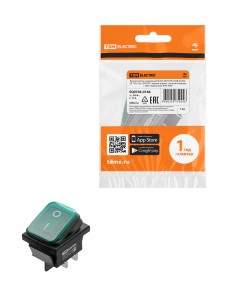TDM выключатель клавишный KCD4-201N/HS зеленый 250В, 2P, 15А, (4с), ON-OFF, LED, IP54 SQ0746-0166