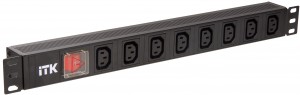 ITK PDU 8 розеток C13 с LED выключателем,1U, вх. С14, без шнура, алюминиевый профиль