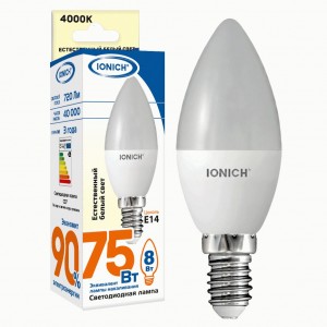 IONICH свеча C37 E14 8W(720lm) 4000К 4K 37x100 матов./пластик/алюм ILED-SMD2835-C37 1535