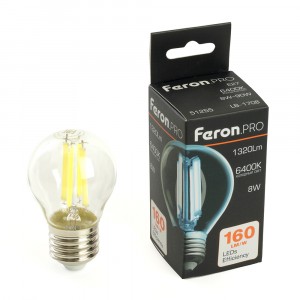 Feron.PRO филамент шар G45 Е27 8W 1320lm 6400K 6K 175-265V 78х45 LB-1708 51255