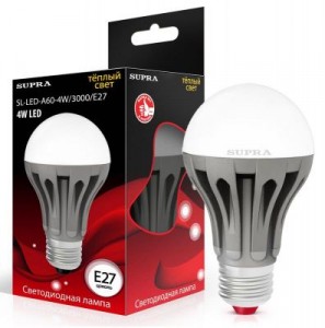 Supra ЛОН A60 E27 4W(350lm) 3000K 2K матовая алюм. SL-LED-A60-4W/3000/E27-N
