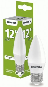 IEK GENERICA свеча C35 E27 12W(1200lm) 4000K 4K 37x100 матов. LL-C35-12-230-40-E27-G