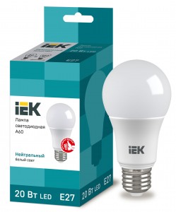 IEK ЛОН A60 E27 20W(1800lm) 4000K 4K 116x60 ECO LLE-A60-20-230-40-E27