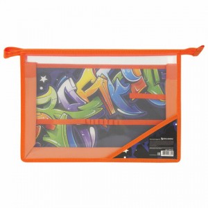 Папка для труда BRAUBERG А4, 2 отделения, пластик, молния сверху, органайзер, "Graffitti", 229132