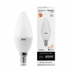 Gauss Elementary Свеча E14 10W(710lm) 3000K 2K 110x38 матовая, пластик/алюм. 33110