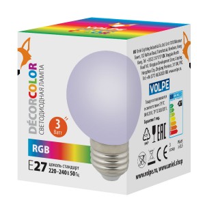 Лампа св/д Volpe шар G60 E27 3W RGB д/гирлянды "Белт Лайт" матовая LED-G60-3W/RGB/E27/FR/С
